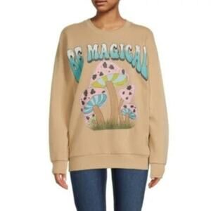 BE MAGICAL Mushroom Sweatshirt Oversize Juniors Size XXL No Boundaries Beige